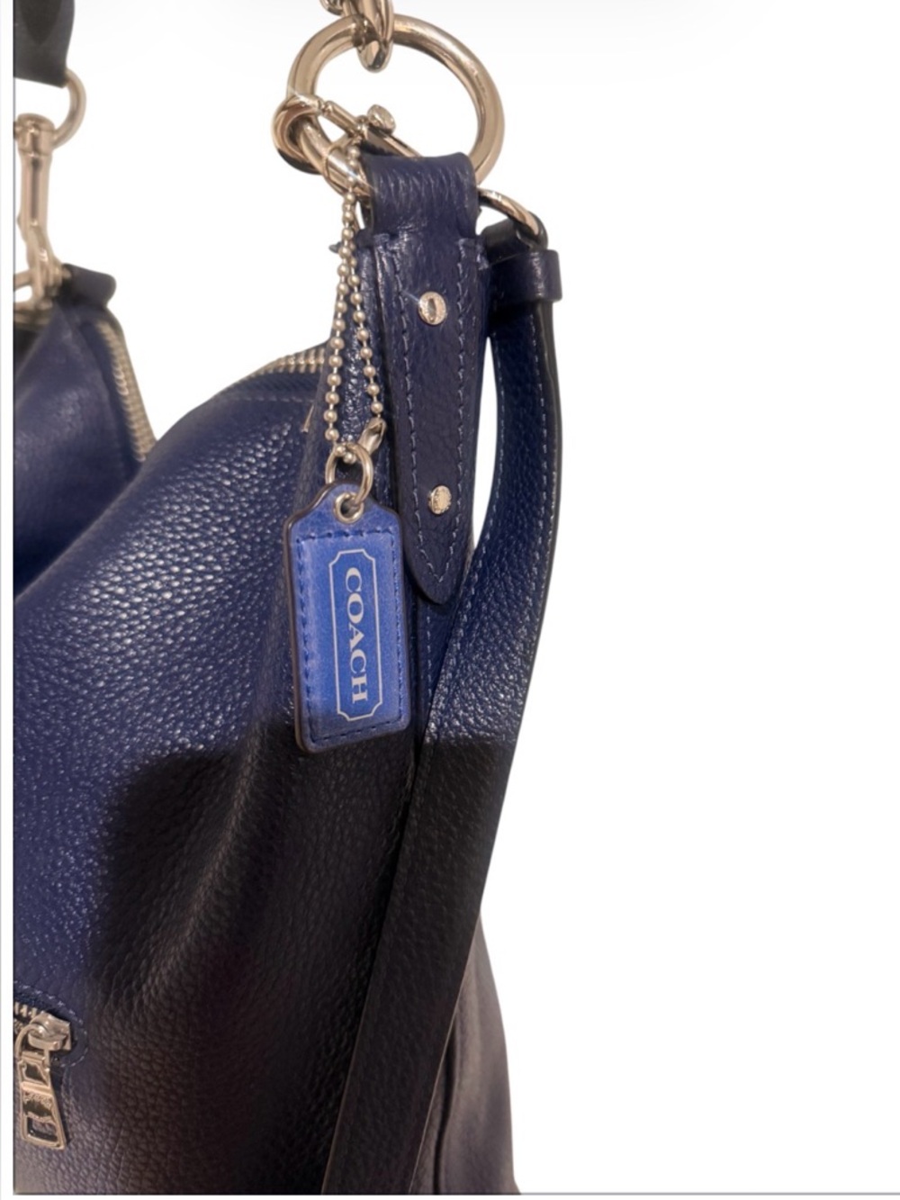Coach Abby Duffle Pebbled Leather Hobo Bag in Deep Blue Preowned Hang Tag Added - Picture 4 of 12